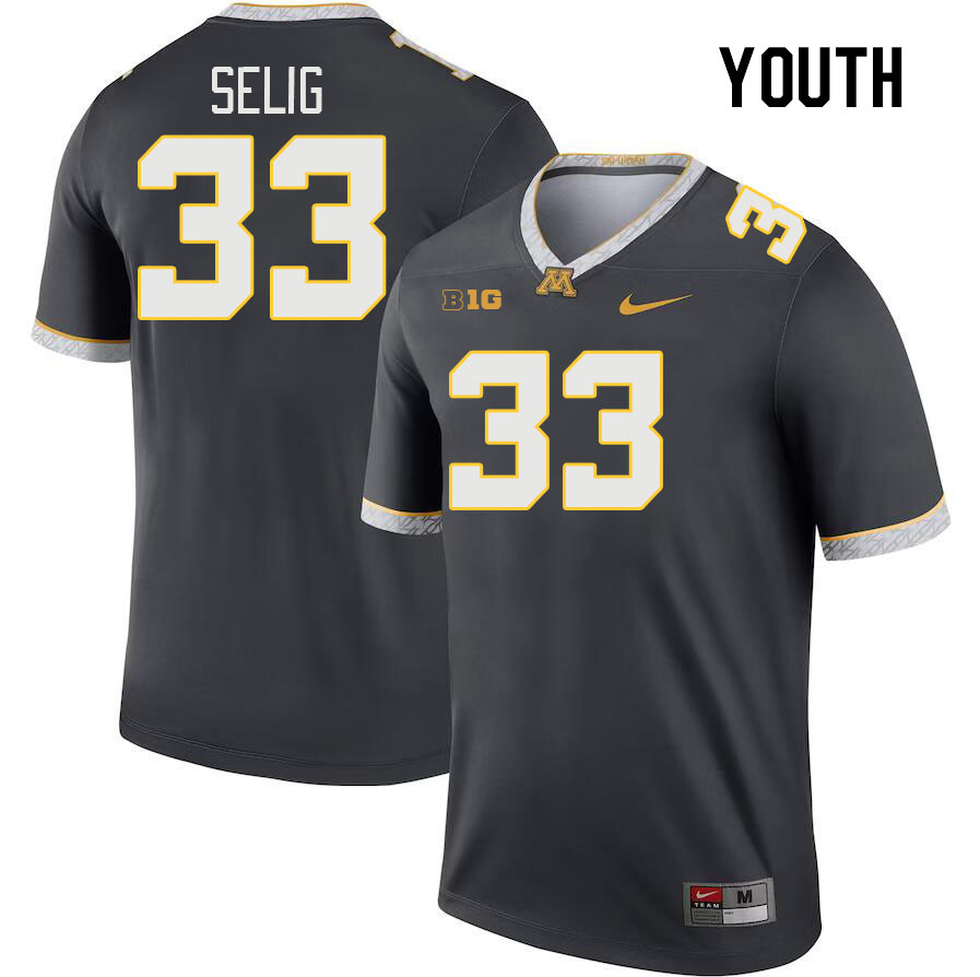 Youth #33 Ryan Selig Minnesota Golden Gophers College Football Jerseys Stitched-Charcoal - Click Image to Close